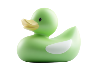 Bright green bath toy shaped like a rubber duck with a smooth surface and vibrant color, ideal for playtime at home or in the pool during sunny days