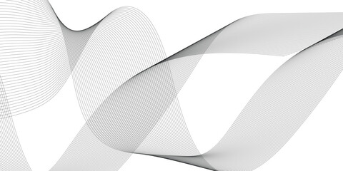 Abstract grey, white wavy smooth element swoosh speed wave modern stream curve and technology lines on transparent background. Thin line wavy abstract vector background. Curve wave seamless pattern. V