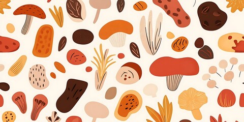 Autumnal mushroom and leaf pattern