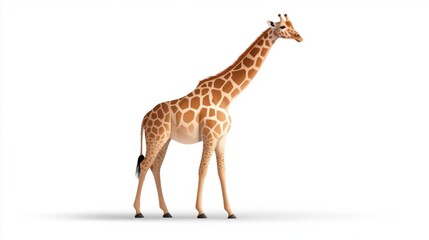 Naklejka premium A graceful giraffe standing on a white background, showcasing its unique spotted pattern and long neck.