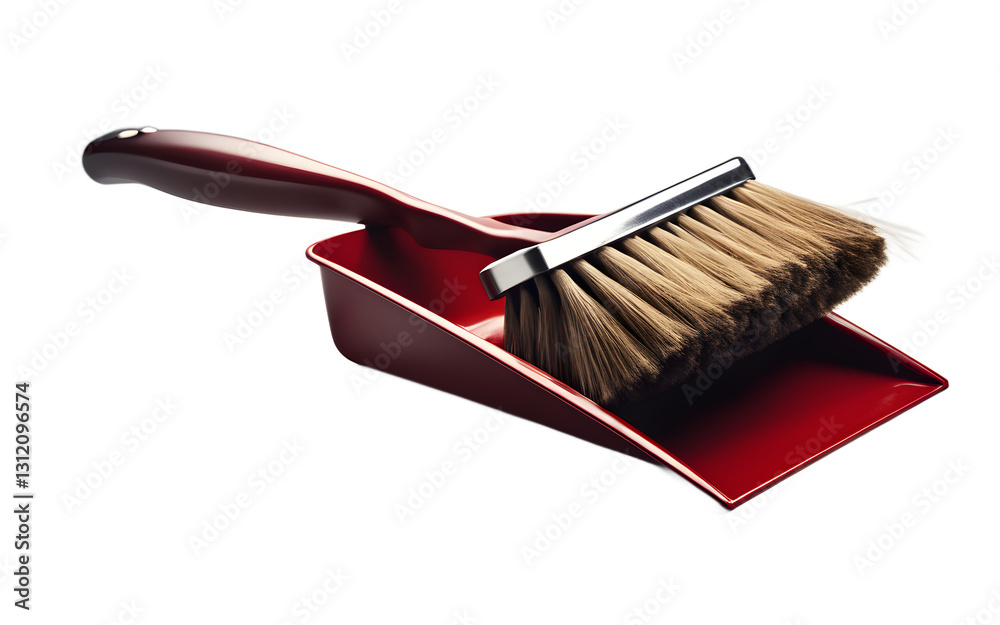 Poster a dustpan and brush set for collecting dust, isolated on a empty plain background