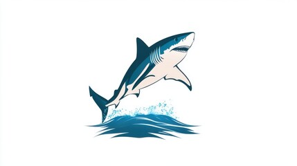 Fototapeta premium A great white shark leaping from the ocean, splashing water.