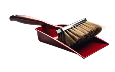 A dustpan and brush set for collecting dust, isolated on a empty plain background