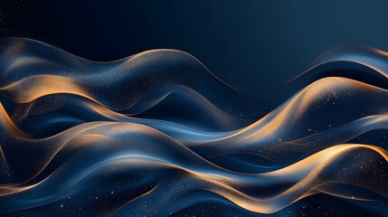 Obraz premium Abstract blue and gold waves sparkle against a dark background