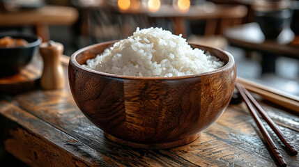 Fototapeta premium Delicious white rice dish modern restaurant food photography cozy atmosphere close-up view culinary art