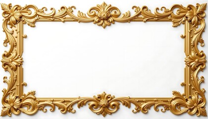 Ornate Gold Frame with Floral Design on White Background Decoration