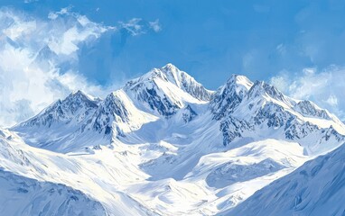 Naklejka premium A snow-covered mountain range with pristine, untouched snow and a brilliant blue sky