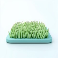 Naklejka premium Light Green Low Poly Grass Patch on Teal Square Base