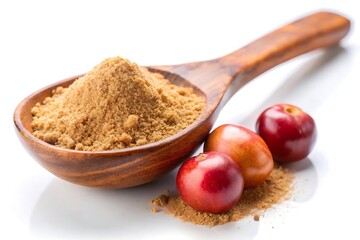 Heap of Fresh Camu Camu Powder in a Wooden Spoon