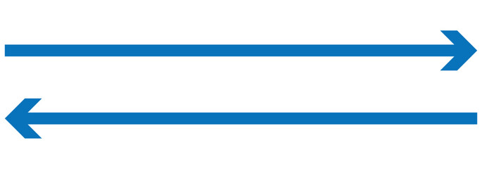 Obraz premium Horizontal dual long straight arrow signs. Blue pointer, direction, position symbol and double arrow icon isolated. Left right arrows vector icon. Double arrow icon set. two side arrows icon vector. 