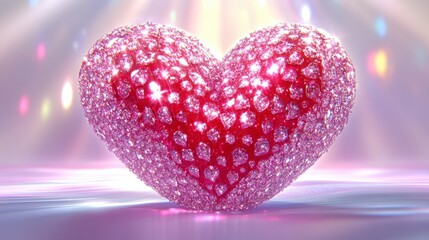 Obraz premium Pink heart shaped gemstone with sparkling facets, illuminated against a soft, bokeh background. Romantic and luxurious.