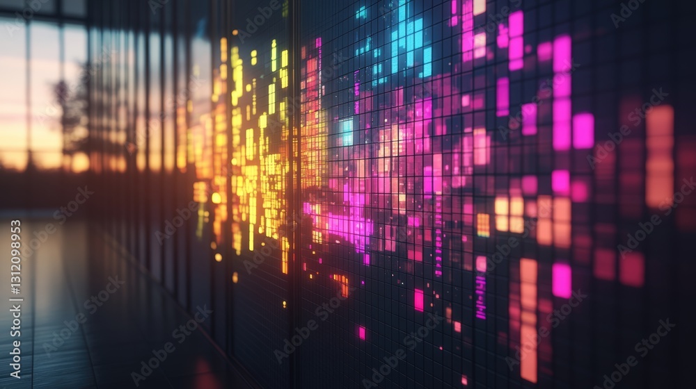 Poster wall featuring a colorful pattern adding visual interest and artistic flair to the surrounding envir
