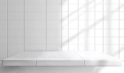 Clean White Tile Display Platform with Sunlight for Product Mockups