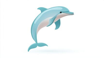 Fototapeta premium A light blue dolphin leaping out of the water, isolated on a white background.