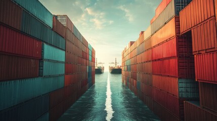 Fototapeta premium Cargo ship navigating trade war global waters conceptual image economic environment strategic viewpoint