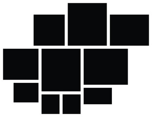 Asymmetrical 10 photo collage vector illustration. Tiles pattern for web and mockup presentation. Collage templates, birthday collage, collage art. Comics page grid layout abstract photo frames.