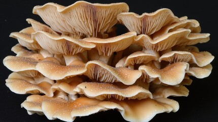Close-up of cluster of mushrooms on black background