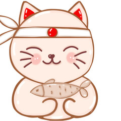 Japanese cartoon lucky seal holding a fish