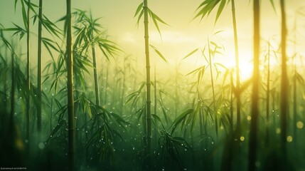 Lush bamboo forest at sunrise