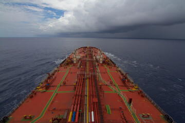 A merchant ship is underway at sea