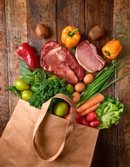 A rustic scene with a brown bag filled with fresh vegetables 2