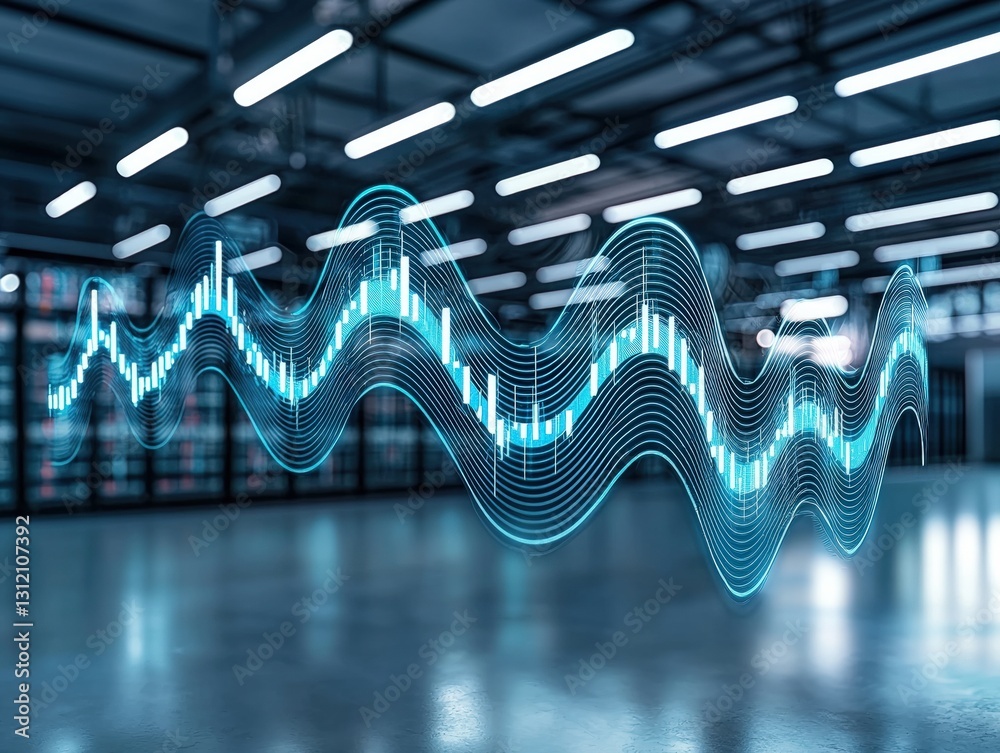 Poster Flowing wave of data in a modern data center creating a dynamic visual representation of technology