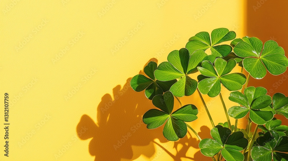 Fototapete a simple yet striking design with st. patricks day clovers on a bright yellow gradient background