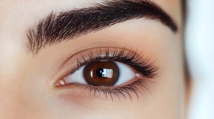 Obraz premium Close-up view of a woman's eye highlighting natural beauty and eyelash detail