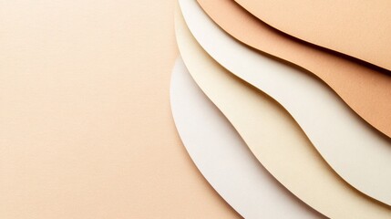Wavy layers of textured paper in neutral tones arranged on a solid background