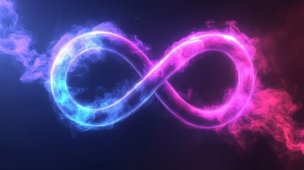 Neon infinity symbol ethereal clouds glowing design AI generated