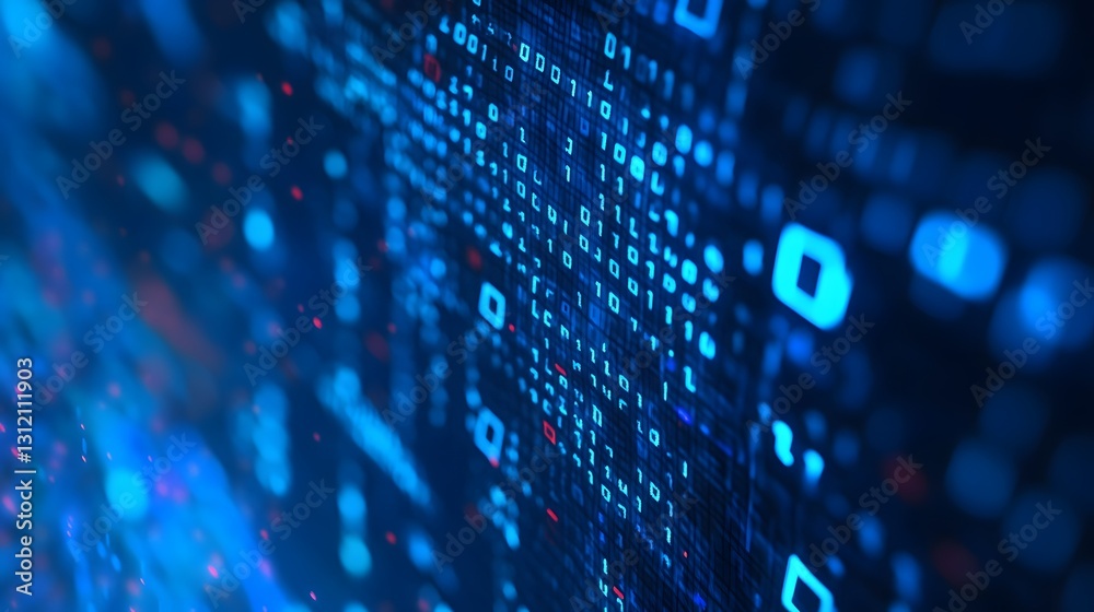 Poster Glowing Blue Digital Matrix Backdrop with Abstract Binary Code Design Futuristic Technology and Computer Science Concept Digital Information and Intelligence Theme