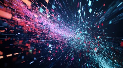 Naklejka premium Futuristic Visualization of Digital Data Corruption with Pixelated Fragments and Glitchy Interference