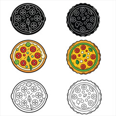 set of Pizza vector illustration outline coloring page silhouettes	
