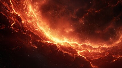 Fiery cosmic clouds illuminate the vast expanse of space, showcasing a stunning display of orange and red hues during a celestial event