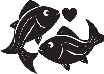 Fototapeta premium Set Of Fish love Art Silhouette Vector Vol - 4 ,drawing, fishing, life, fishes, underwater, aquatic, carp, fin, wildlife, swimming