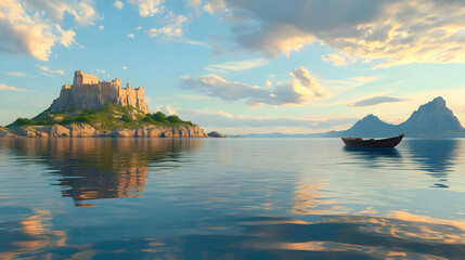 Coastal Castle at Sunset A Calm Seascape