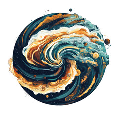 A digital illustration of a uniquely stylized gas giant, featuring intricate swirling patterns and aesthetically pleasing artistic elements, transparent background, PNG