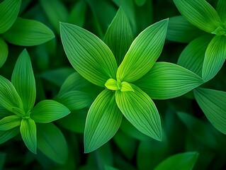 Vivid green leaves of multiple plants covering the frame