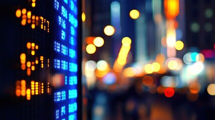 Naklejka premium Stock Market Display at Night in City