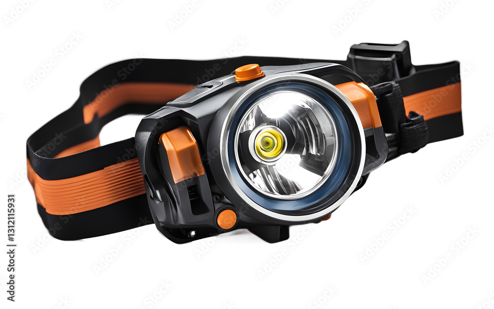 Aufkleber A high-power headlamp with an adjustable strap, isolated on a empty plain background