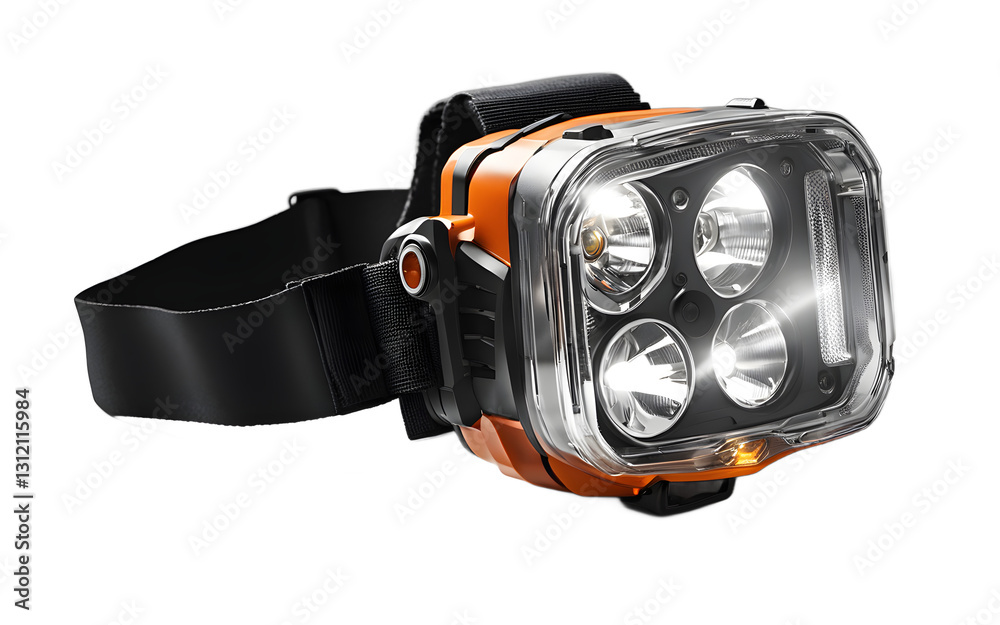 Aufkleber A high-power headlamp with an adjustable strap, isolated on a empty plain background