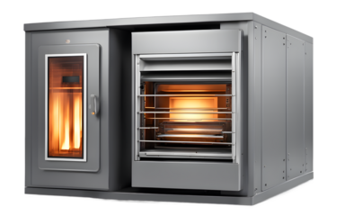 A high-efficiency furnace with a digital control panel, isolated on a empty plain background