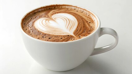 Heart-Shaped Latte Art in White Ceramic Cup: cup of coffee with milk