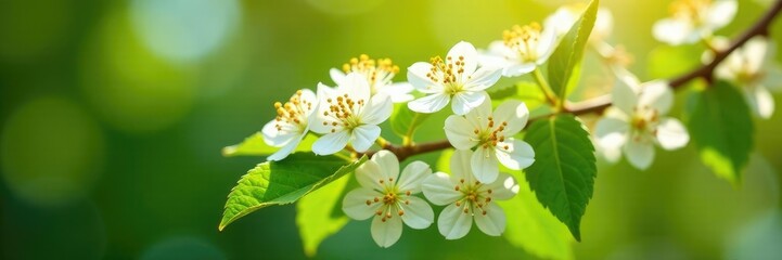 Fototapeta premium Delicate elderflower clusters on a sunny branch, elderflowers, nature