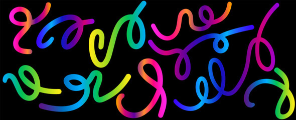 Obraz premium Abstract Color Rainbow Gradient Shapes Set. Vector Graphic with Wavy Lines in Bright Colors. Colorful Fluid Wave Pattern. Squiggly Design Elements.