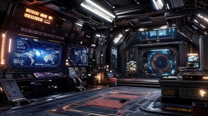 Futuristic spaceship interior, control room