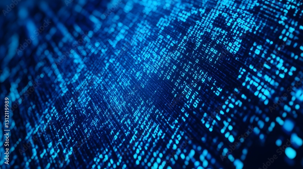 Poster Intricate Digital Technological Backdrop with Glowing Blue Geometric Shapes and Patterns  Abstract futuristic digital landscape with a matrix of luminous lines circuits