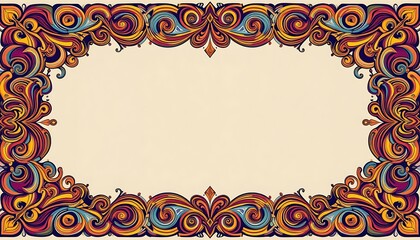 Ornamental Colorful Frame Design with Swirling Patterns and Beige Background