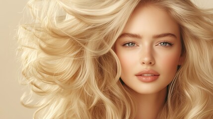 Naklejka premium Glamorous hair styling studio portrait photography indoor close-up beauty