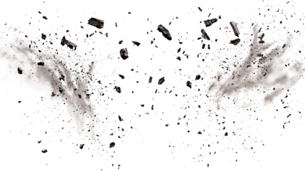 Flying Debris Set with Dust Isolated in transparent